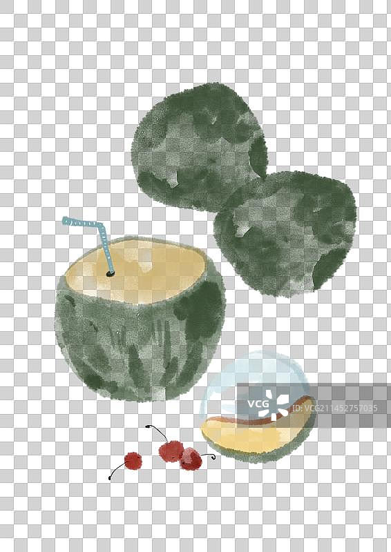 二十四节气水墨水果元素-大暑椰子图片素材