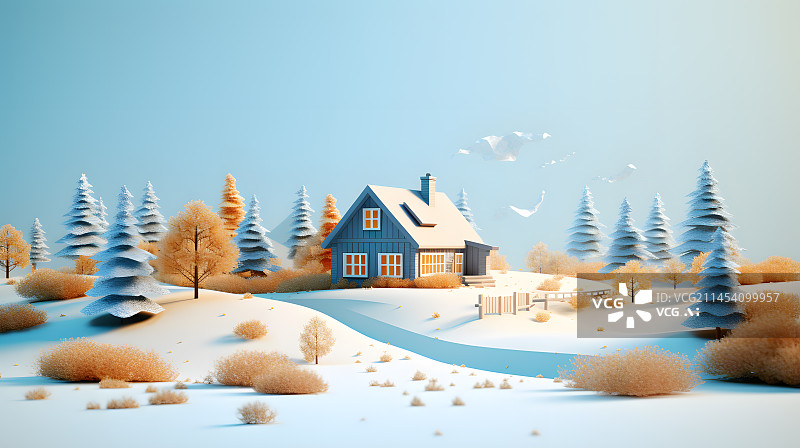 【AI数字艺术】雪天圣诞节后的小屋子图片素材