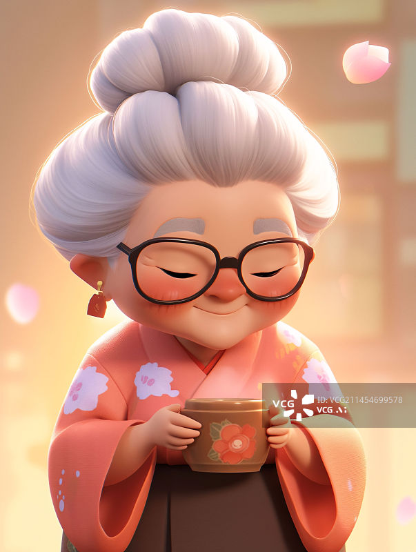 【AI数字艺术】可爱的老奶奶3d渲染，重阳节素材图片素材