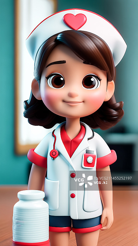 【AI数字艺术】卡通风格可爱女护士3D手办图片素材
