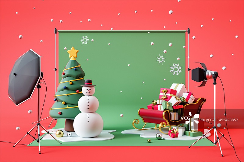 圣诞装饰品和树在红色和绿色的背景图片素材