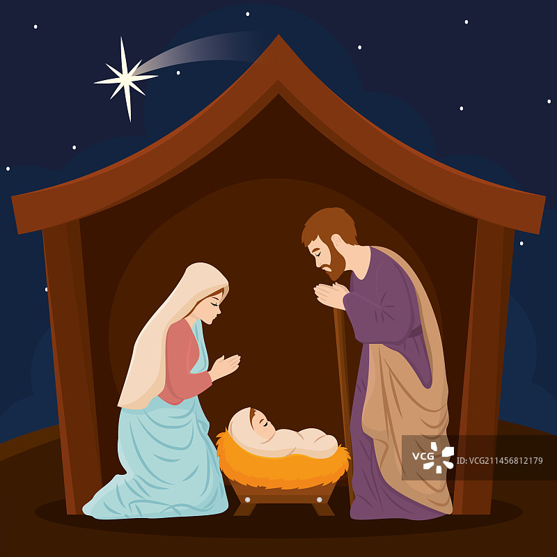 圣诞马槽与约瑟夫，玛丽和耶稣基督图片素材