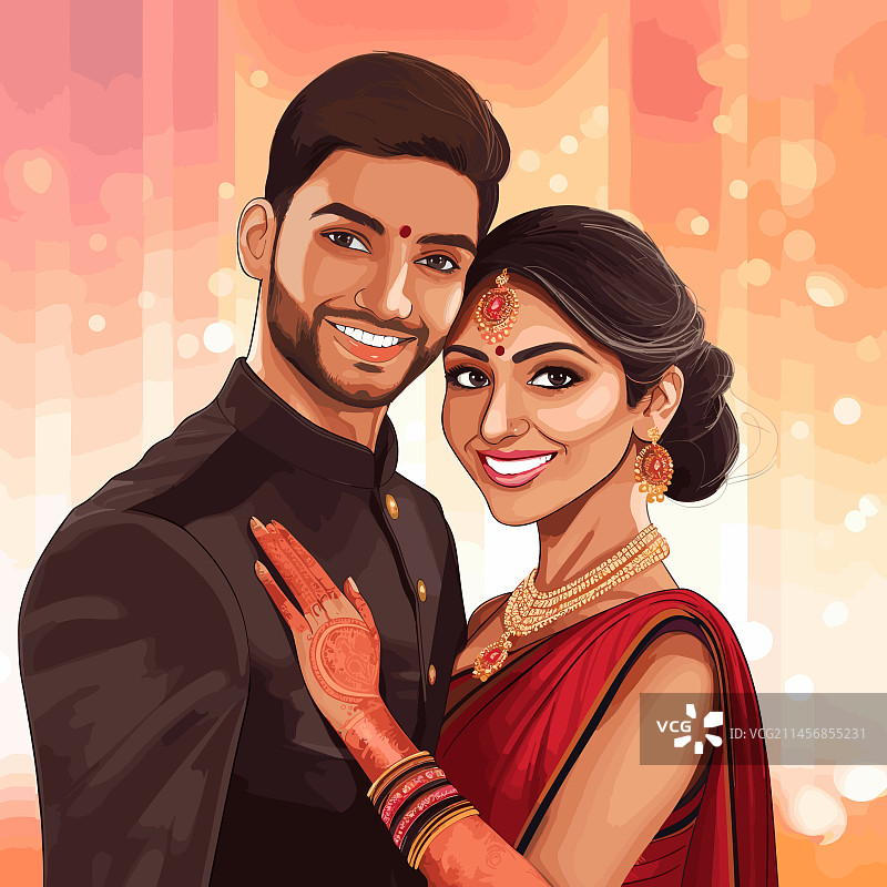 印度夫妇手绘漫画印度夫妇图片素材