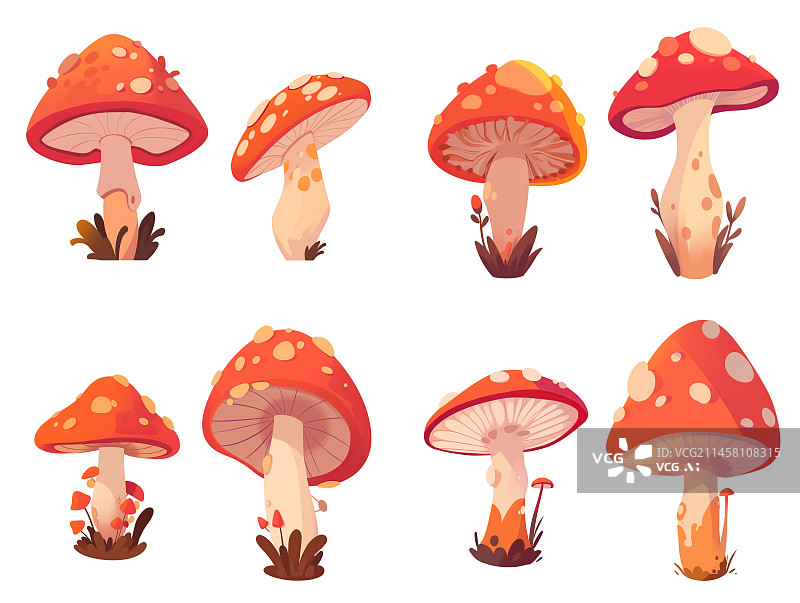 【AI数字艺术】扁平化插画手绘蔬菜蘑菇图片素材