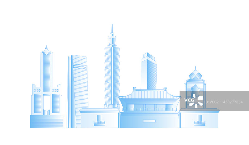 中国台湾城市地标建筑群矢量插画图片素材