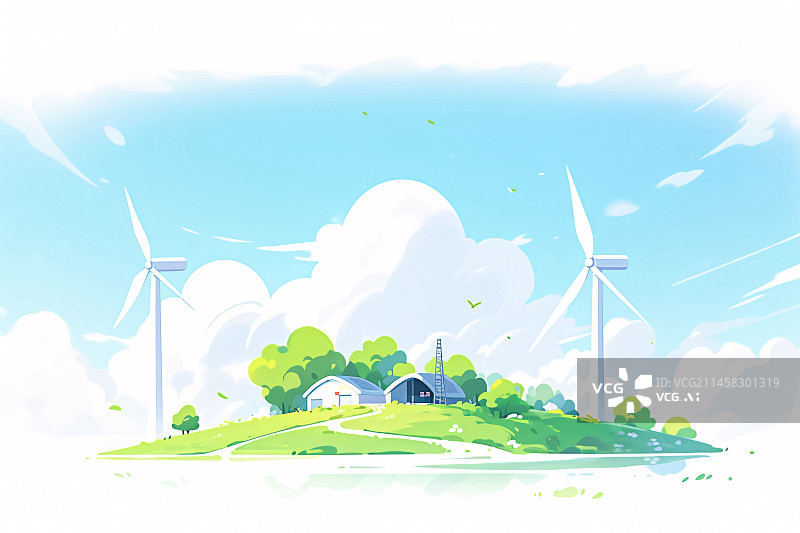 【AI数字艺术】地球一小时环境保护生态系统风力发电节能环保插画元素图片素材