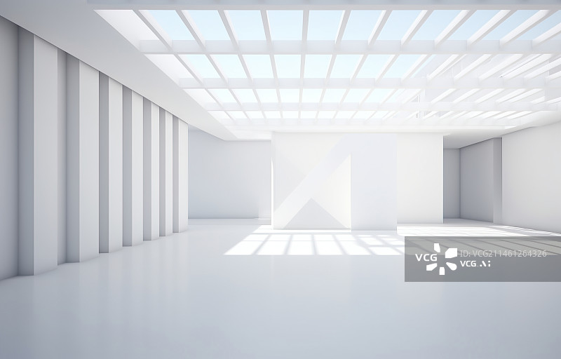 【AI数字艺术】简约混凝土框架室内建筑图片素材