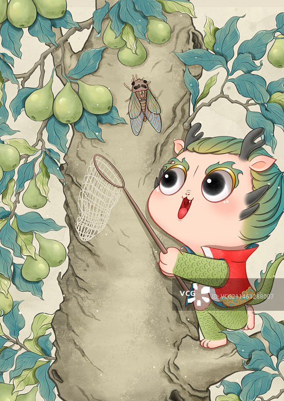 小暑节气龙宝站在一颗梨树上捉知了图片素材