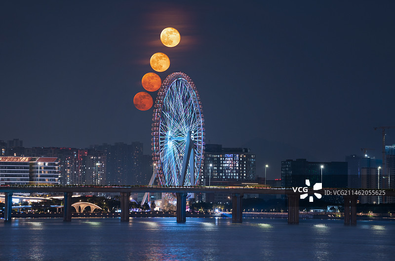 月升摩天轮夜景图片素材
