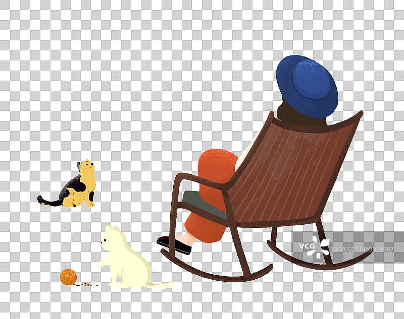 清新治愈系插画一个女人坐着椅子的背影图片素材