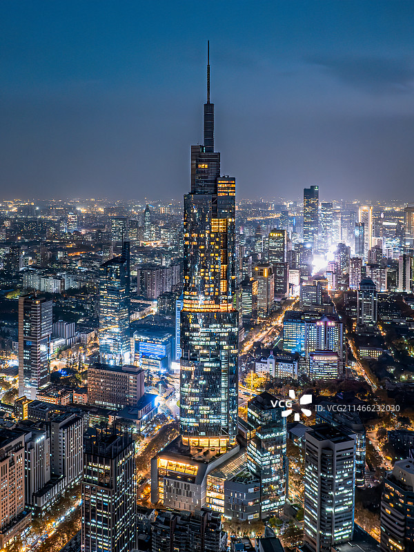 南京天际线紫峰航拍城市内透日出日落图片素材