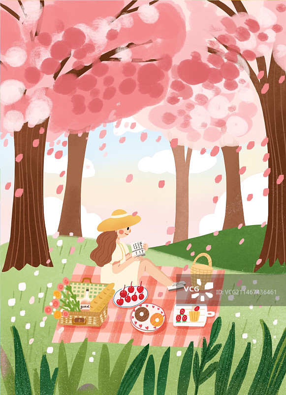 樱花树下的野餐图片素材