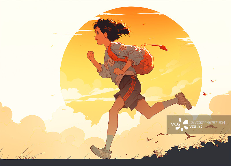 【AI数字艺术】向着太阳奔跑的少女图片素材