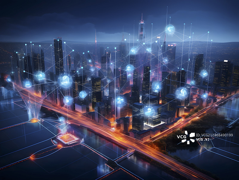 【AI数字艺术】被网格线包围的城市插画图片素材