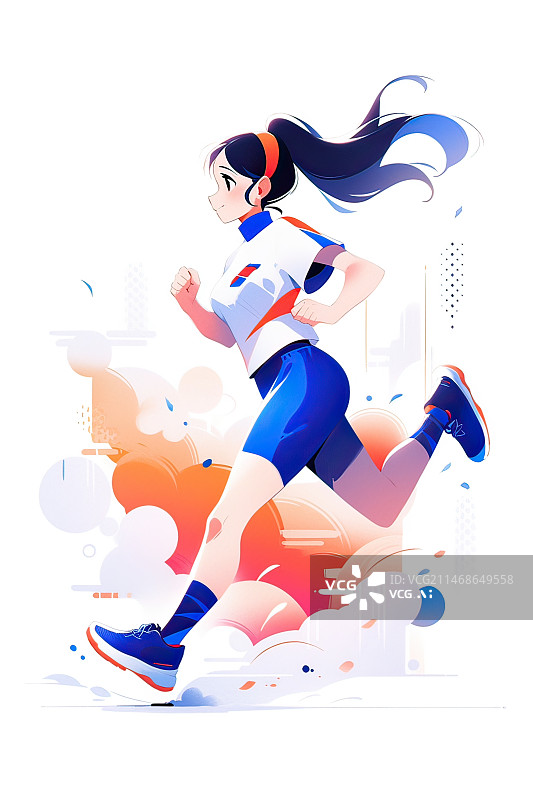 【AI数字艺术】穿着运动服的时尚女孩在跑步，运动健身锻炼场景概念插图图片素材