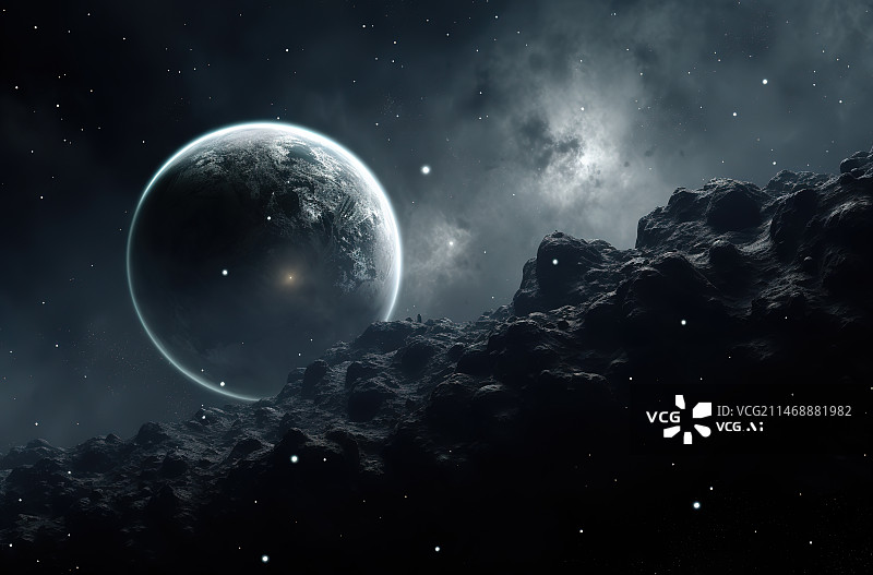 【AI数字艺术】夜晚月亮对天空的低角度视图图片素材