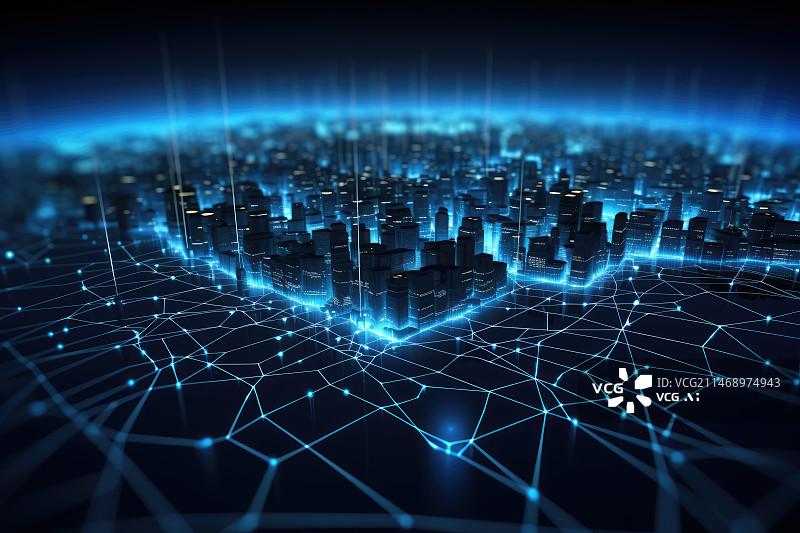 【AI数字艺术】蓝色城市风光大数据背景图片素材