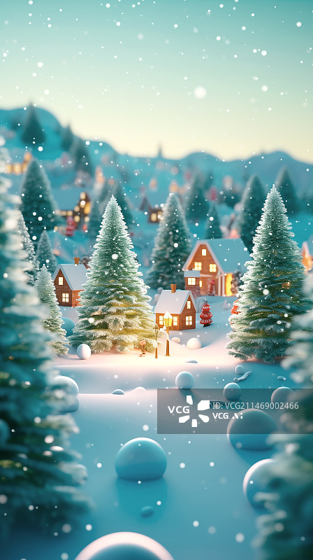 【AI数字艺术】圣诞节森林小屋微缩景观1图片素材
