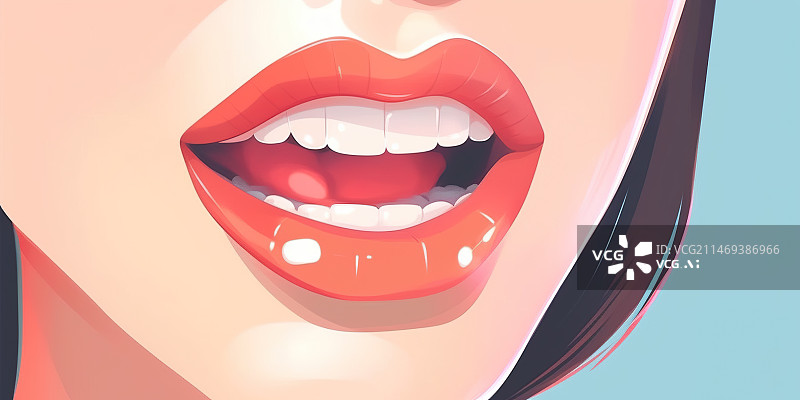 【AI数字艺术】蓝色背景下女性嘴唇的特写镜头图片素材