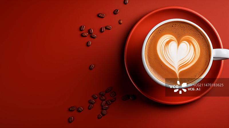 【AI数字艺术】红色背景的咖啡，红色背景，咖啡杯图片素材