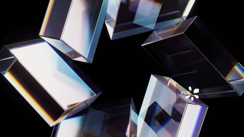 抽象多彩玻璃几何体与黑色背景3D渲染图片素材