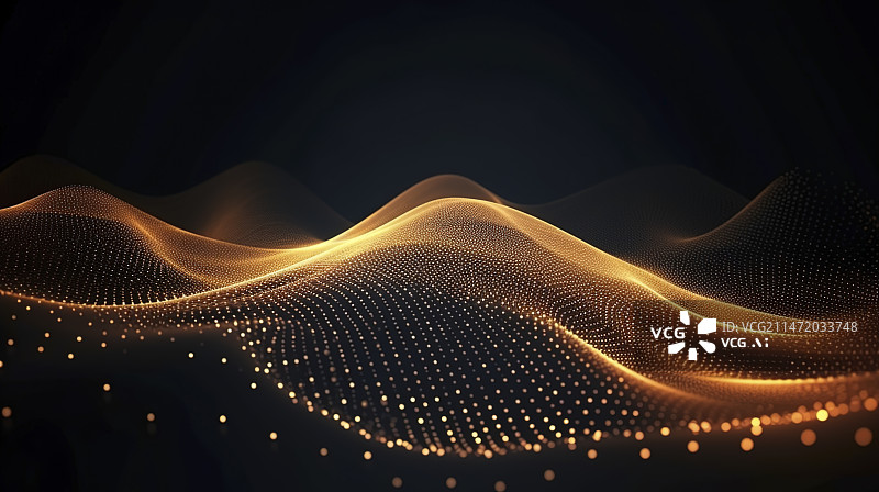 【AI数字艺术】金色科技粒子波形分布覆盖背景图片素材