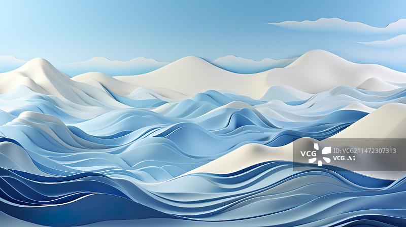 【AI数字艺术】中国传统山水极简主义蓝白色的山川意境唯美背景图片素材