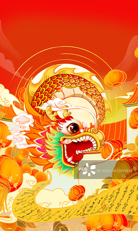 中国风国朝龙年创意插画图片素材