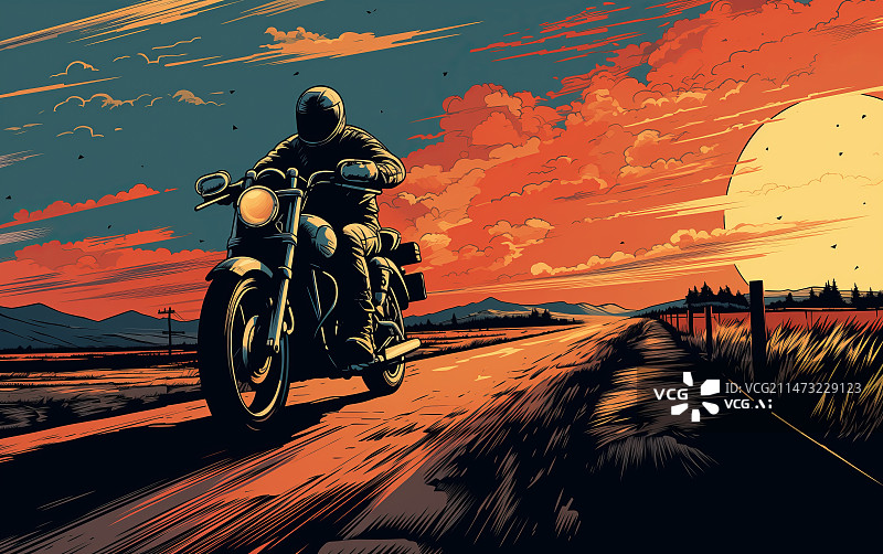 【AI数字艺术】一个骑车复古摩托车的骑手图片素材