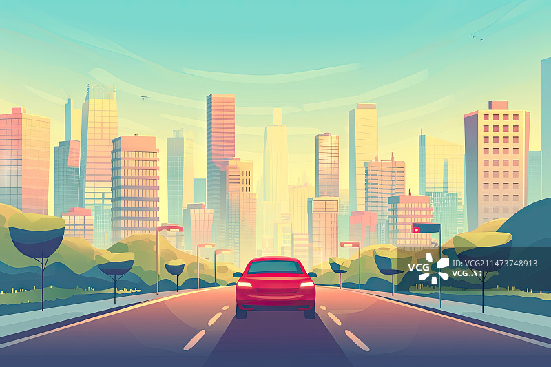 【AI数字艺术】彩绘城市道路上的汽车图片素材