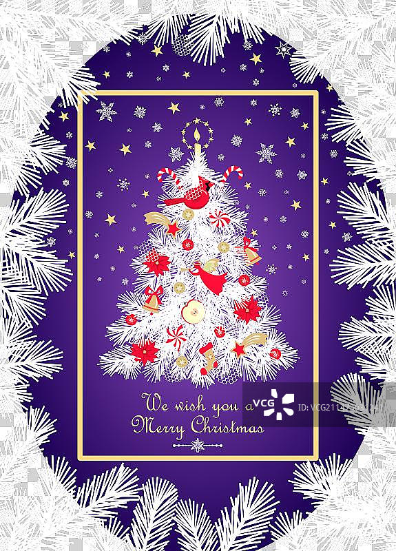 魔术圣诞工艺紫罗兰卡片与针叶树图片素材
