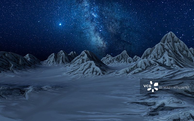 夜晚的山脉地形与夜空3D渲染图片素材
