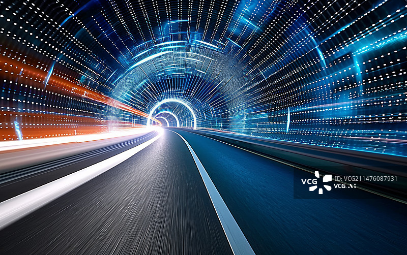 【AI数字艺术】新能源科技隧道公路路面背景图片素材