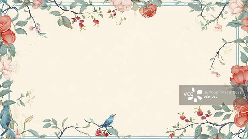 【AI数字艺术】数码复古水彩青花瓷花卉装饰抽象图形海报网页PPT背景图片素材