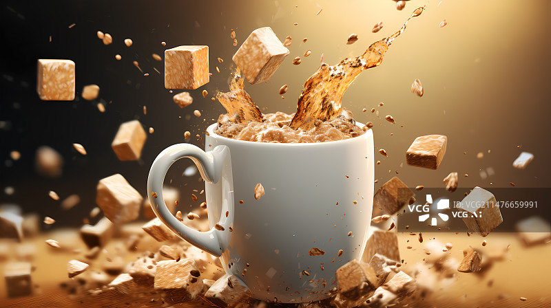 【AI数字艺术】方糖落入咖啡杯中图片素材