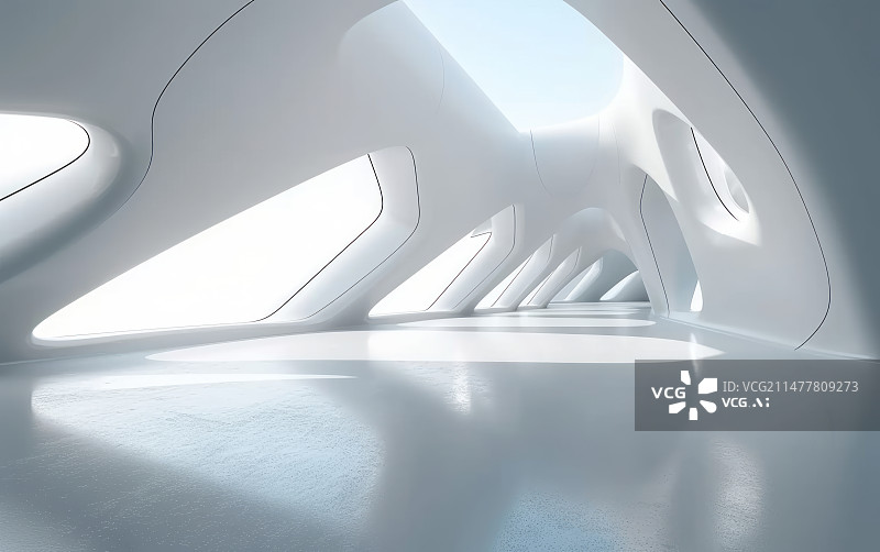 【AI数字艺术】白色未来科技感建筑空间背景图片素材