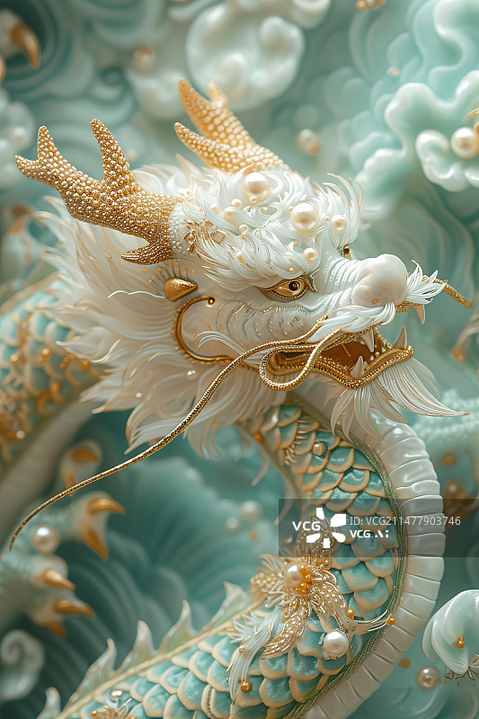 【AI数字艺术】龙年春节主题刺绣祥纹中国龙插画图片素材
