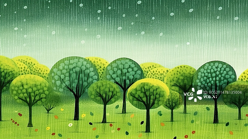 【AI数字艺术】春天下雨插画背景图片素材