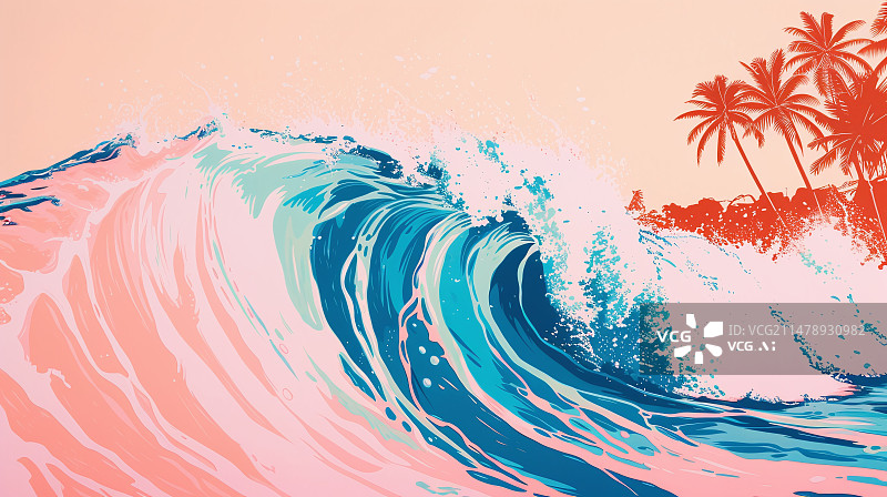 【AI数字艺术】数码日落海滩场景图形海报网页PPT背景图片素材