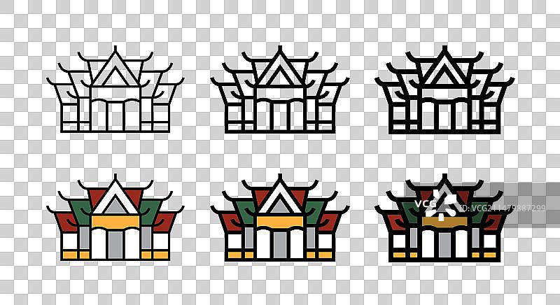 泰国寺庙佛教线条图标和填充轮廓图片素材