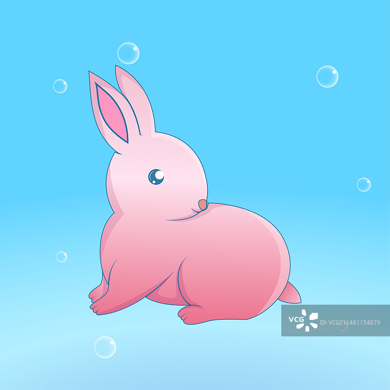 回头看的可爱粉色兔子图片素材