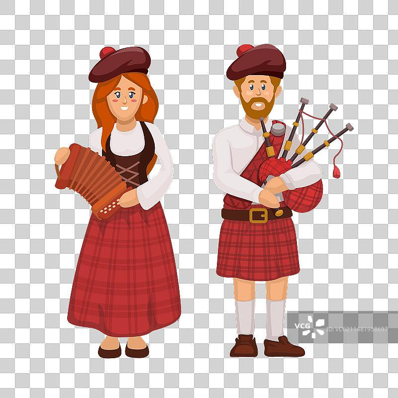 穿着制服的苏格兰人演奏传统音乐图片素材