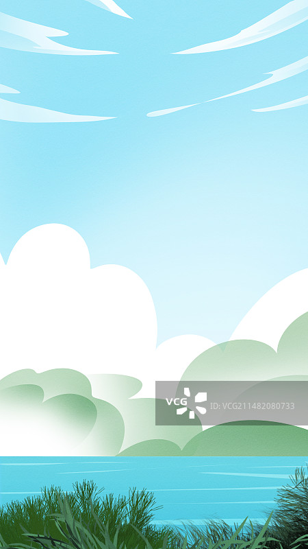 春夏季节蓝蓝的的天空白云飘卡通梦幻风景背景插画图片素材