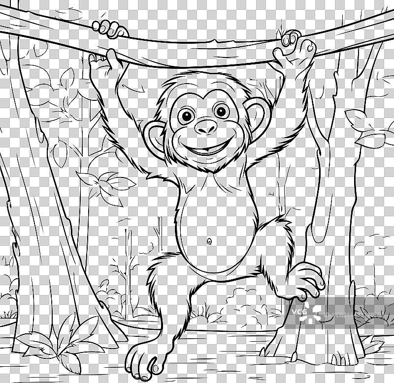 猴子爬上树，黑白相间图片素材