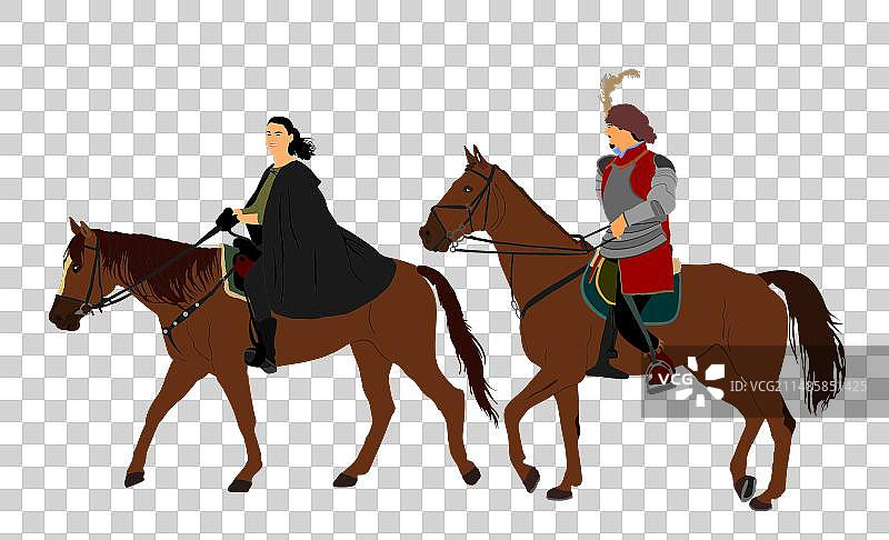 中世纪的公主和王子骑马图片素材