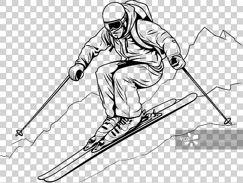 滑雪单色的滑雪者滑雪下坡图片素材