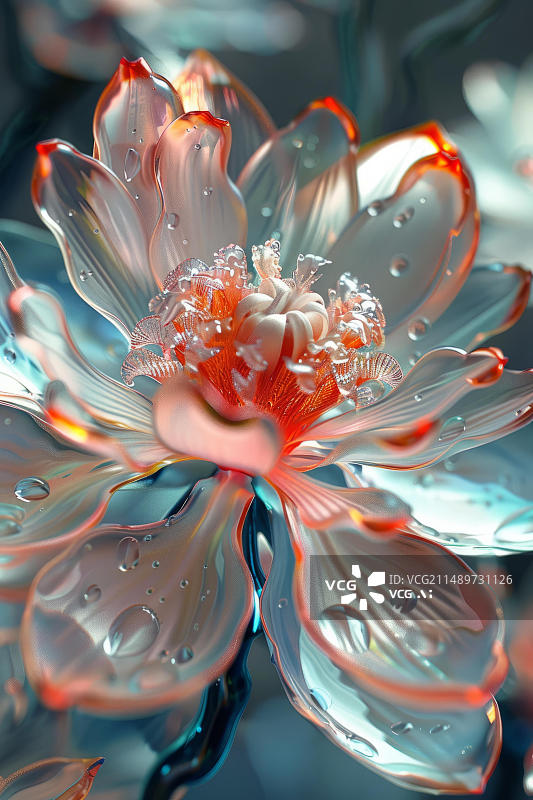 【AI数字艺术】一朵花在水滴下的渲染图图片素材