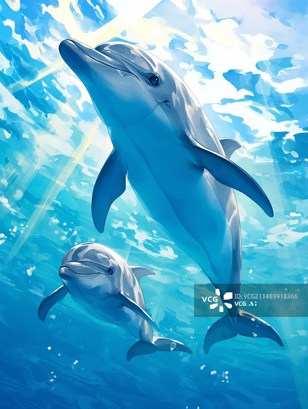 【AI数字艺术】海豚在海里游图片素材