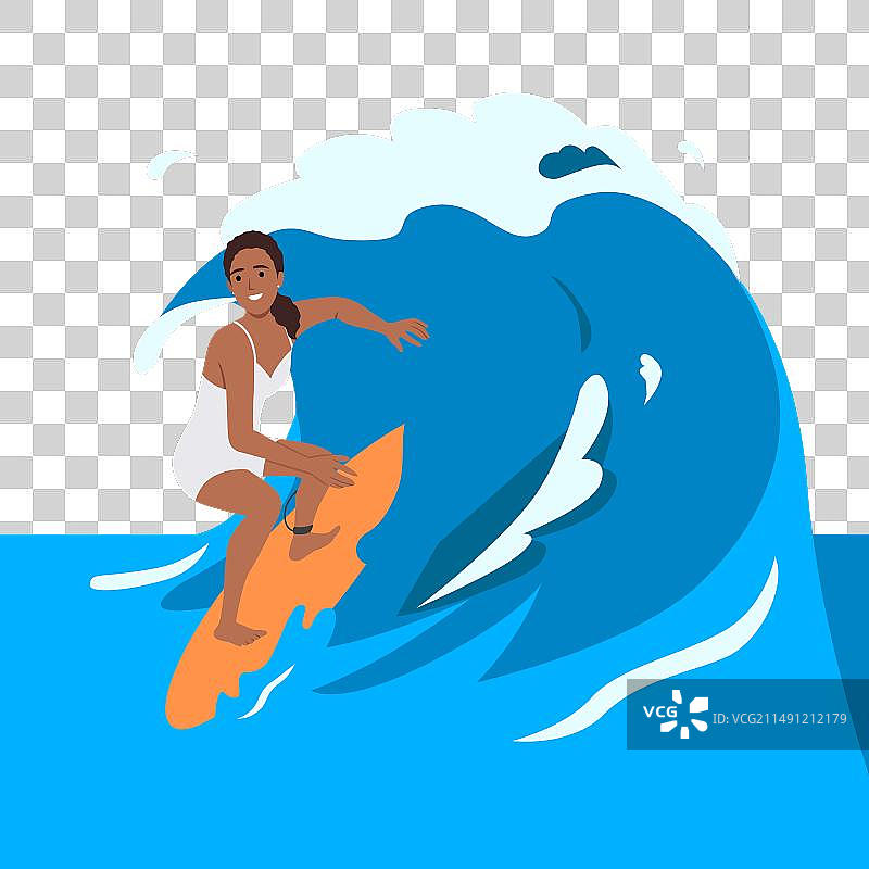 年轻的冲浪女孩乘着海浪在船上图片素材