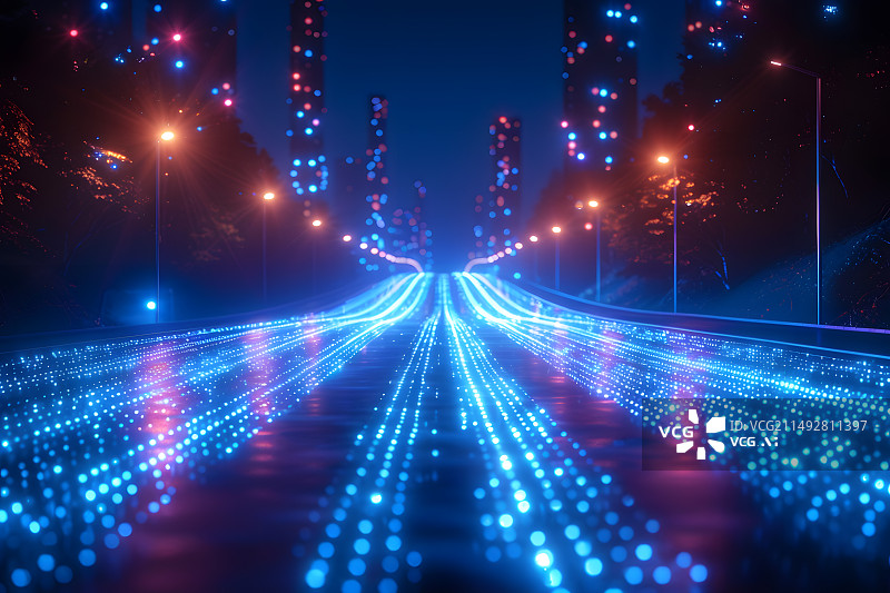 【AI数字艺术】未来科技感的汽车尾灯速度线图片素材